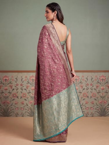 Image of AKHILAM Women's Multicolor Litchi Silk Ethnic Motif Print Saree With Unstitched Blouse Piece|sarees for women | litchi silk sarees