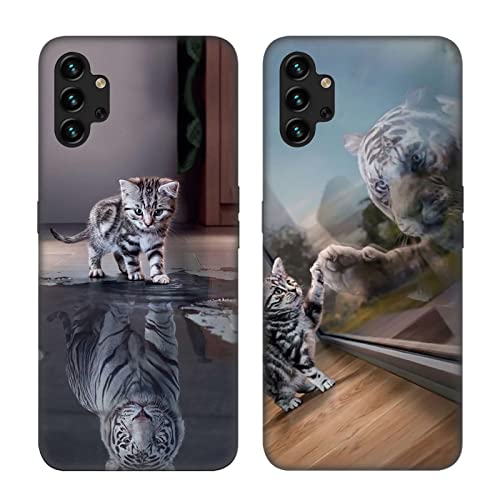 DiaryTown 2 Pack für Samsung Galaxy A13 4G Handyhülle Silikon Muster Schwarz Hülle Ultra Dünn Case mit Motiv Stoßfest Schutzhülle Bumper Weich TPU Cover für Galaxy A13 4G - Katze & Tiger Cover