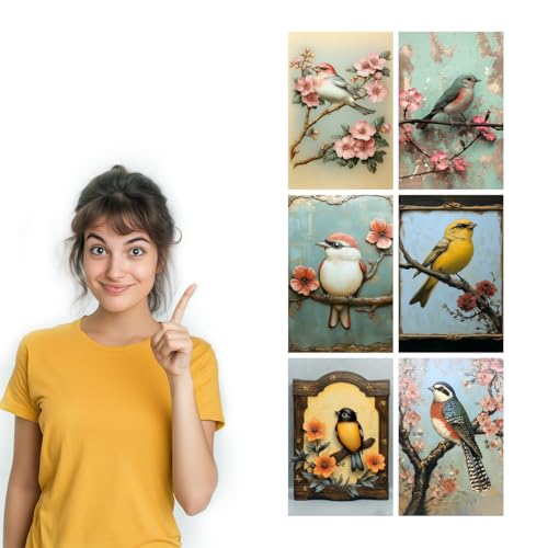 Image of SiddArtify Bird Wall Art Prints Set - Vintage Floral Poster Decor for Living Room Bedroom Office - 12x18 inch Board Pack of 6