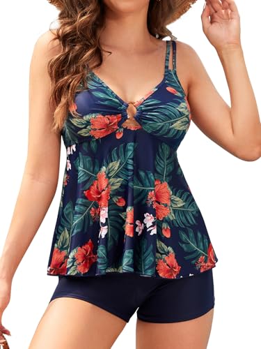 Maillot de bain tankini pour femme grand taille avec short vintage floral