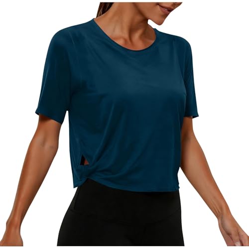 LIKEOULI Short Sleeve Shirts for Women Loose Fitted Blouse Fashion Solid Color Sports Yoga Tees Holiday Outfits for Women