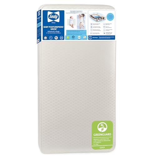 Sealy Baby Posturepedic Grow Breathable 2 Stage Waterproof Crib Mattress plus Toddler Bed Fit, Non Toxic Cotton Cover, GREENGUARD Gold Certified, Safety & Quality Tested, Made in USA, 52'X28'
