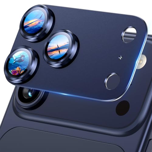 UniqueMe for iPhone 17 Pro Camera Lens Protector - [Strong Drop Protection] [Strong Adsorption] All-in-one Aluminum Alloy Metal Ring Tempered Glass Rear Camera Lens Cover[Case-Friendly] - Deep Blue