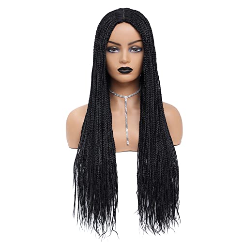 Rosebony Braided Wigs Long Box Braids Wig For Women 28 Inch Micro Box Braids Fake Scalp Wig Synthetic Black Wigs #TOP1