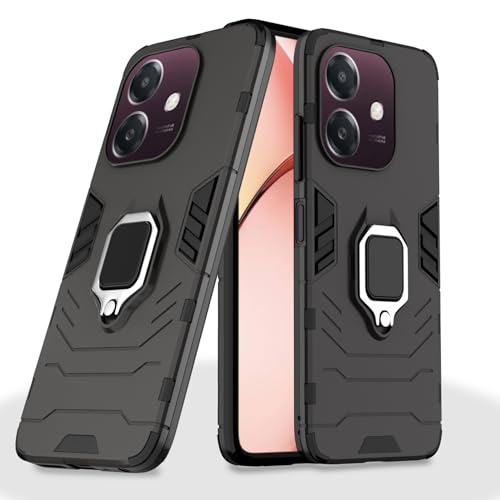 Image of Pikkme D5 Tough Armor Bumper Case | 360 Protection Case | Ring Holder Stand Back Cover for Oppo A3x 5G / A3x 4G / A3 5G (Black)