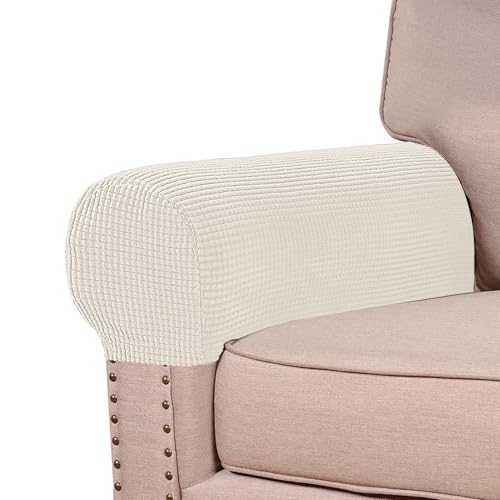 Turquoize Stretch Armrest Covers for Chairs and Sofas Couch Arm Covers for Sofa Spandex Jacquard Armrest Cover Anti-Slip Furniture Protector Armchair Slipcovers for Recliner Set of 4, Cream