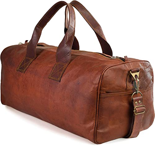 LEABAGS Leder Weekender Damen & Herren I Echtleder Reisetasche I 45 L l Sporttasche I Duffle Travel I Sporttasche I Vintage Look I Trainingstasche I Tasche Flugzeug I Größe XL I Vintage Braun