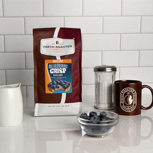 Image of Fresh Roasted Coffee, Decaf Blueberry Crisp Flavored Drip Ground Coffee, Medium Roast, Kosher, 2 lb (32 oz)