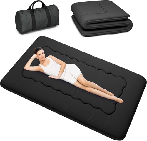 Kiseely Japanese Futon Mattress Foldable Tatami Mat Portable Dormitory Sleeping Pad With Bag & Strap Floor Thicken Sleeping Roll up Camping Mattress (Black VB1 150X200cm)