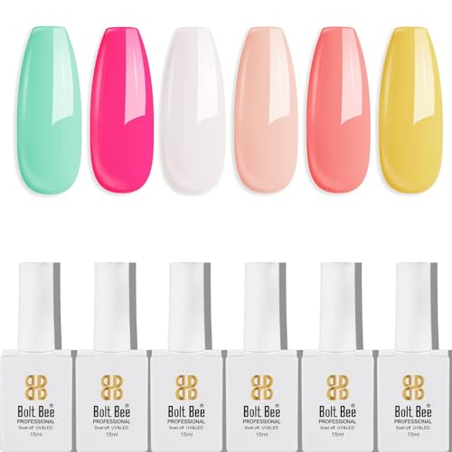 Image of DUDUSTRONG Bolt Bee Gel Glossy Finish Nail Polish Kit Gel Nail Polish Set - 6 Colors Summer Gel Polish Mint Green Rose Red For Women Girls (A1 M Venice Water Park (22+43+01+02+108+34)), 90 Ml