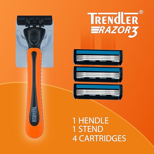 Image of 3-Blade Razor | Razor for Men, with 3 Anti-Friction blades, Dynamic Pivot for Smooth & Comfortable shave with Flexible Head, Water-Activated Moisture Strip (4 Cartridges, 3 BLADE)