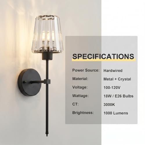 Image of KARTOOSH Hardwired Crystal Wall Sconces Set of 2