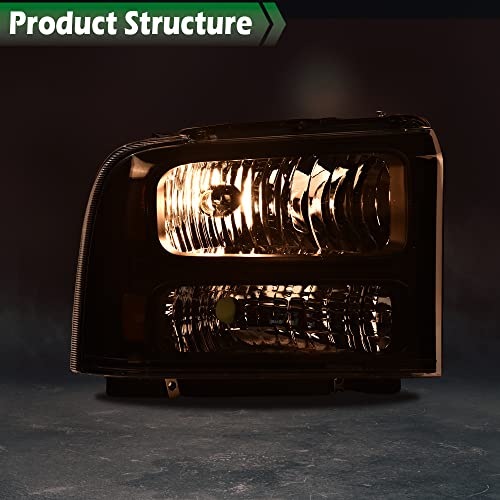 Image of GRAND ORANGE Pair Headlights Assembly, Compatible with Ford F250 F350 F450 F550 1999-2004, Fit Ford Excursion 2000-2004, Driver & Passenger, Clear Lens Black Housing Amber Reflector, faros delanteros