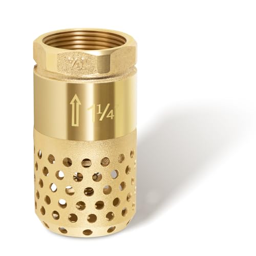 1-1/4 Inch Foot Valve with Mesh Strainer, Universal One-Way Female NPT Check Valve with Backflow Prevention, Lead-Free Brass Construction for Well Jet Pumps, Irrigation, and Water Systems