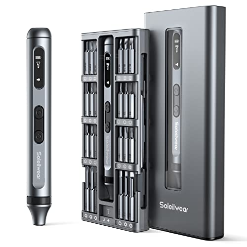 Mini Electric Screwdriver, 52 in 1 Electric Screwdriver Kit with 48 Magnetic Bits, Soleilwear Precision Screwdriver Cordless Repair Tool with Tweezers and Pry Bar