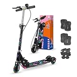 Scooter Plegable para Niños 3+ Años,Patinete Clásico 3 Ruedas LED y Freno de Manillar,Patín del Diablo Ajustable 3...