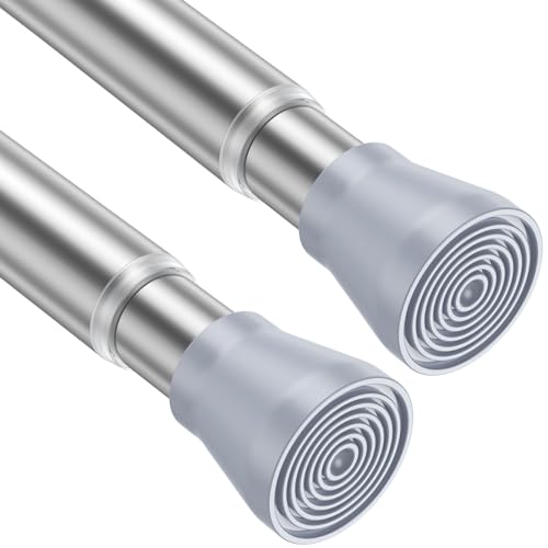 Image of AIZESI Silver 2pcs Adjustable Spring Curtain Rods 17 to 26 Inch, Extendable Spring Tension Rod No Drilling, Non-Slip Closet Rods Tension, Durable Hanging Rods