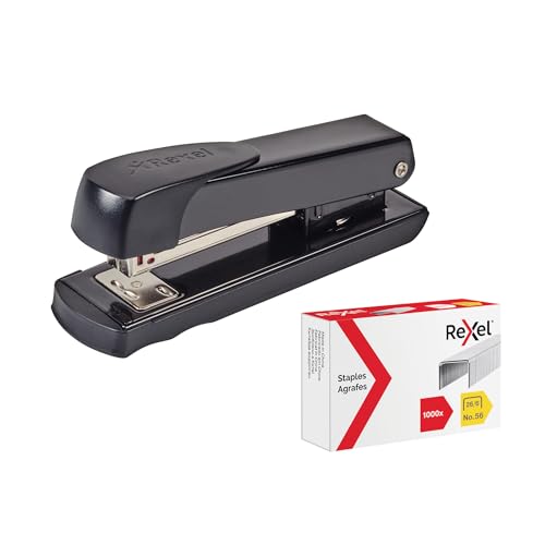 Rexel Meteor Half Strip Stapler with 1000 26/6 Staples 20 Sheet Capacity Metal Desktop Stapler with Ergonomic Grip Black (2115733)