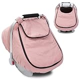 Winter Baby Car Seat Cover, Waterproof Carseat Cover with Zipper Peep Window, Warm Sherpa Fleece Lining, Universal Infant Car Seat Canopy Stroller Cover for Rain Snow Cold Weather