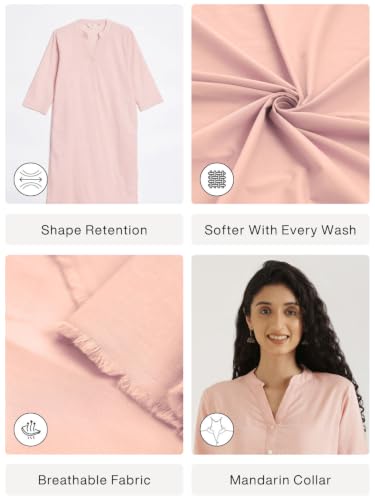 Image of SAADAA Women's Linen Straight Fit Straight Long Kurta Airy Plain Kurta, 3 /4 Sleeve, Knee Length Kurtis with Pockets, Casual and Office Wear