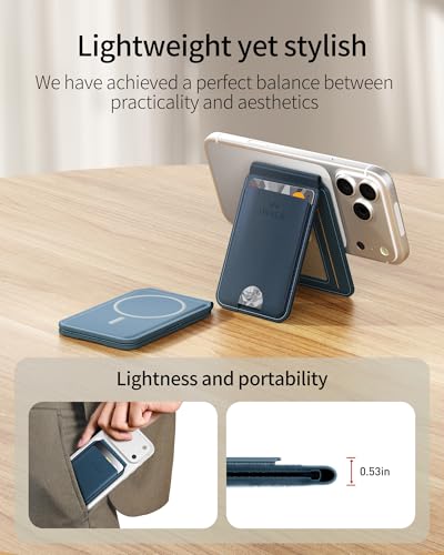 Image of iWALK Stronger Magnetic Wallet, Upgraded for MagSafe Wallet, RFID Blocking, 5 Card Holder with Adjustable Stand, Slim Leather Phone Wallets for iPhone 16 /15 /14 /13 /12 Series, iPhone Wallets Navy Blue