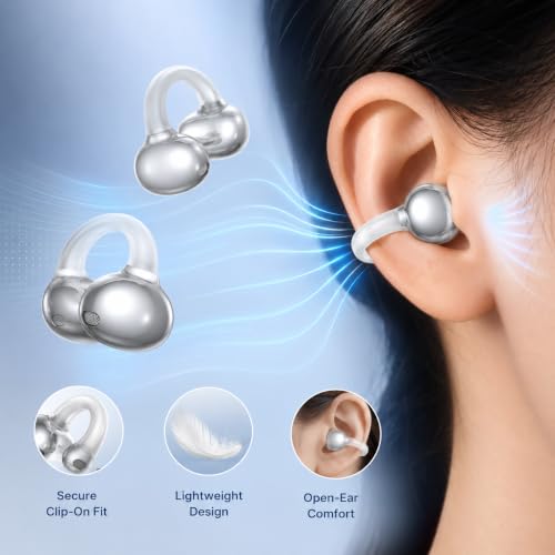 Image of Air Clip Wireless Earbuds Bluetooth 5.4 TWS, Open-Ear Clip Design, 32H Playtime, HD Calling, Low Latency Gaming Mode, Touch Controls, Type-C Fast Charging, Ergonomic Fit - White