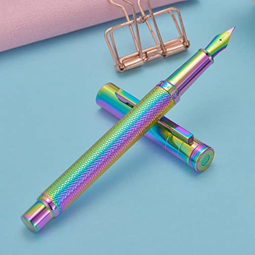 Image of Asvine Hongdian Forest Fountain Pen Fine Nib Rainbow Color with Converter and Metal Pen Box Set