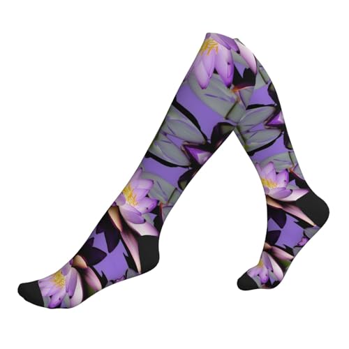 Purple Lotus Flower Print Compression Socks,Compression Ankle Support Socks,For Men Women Running Athletic