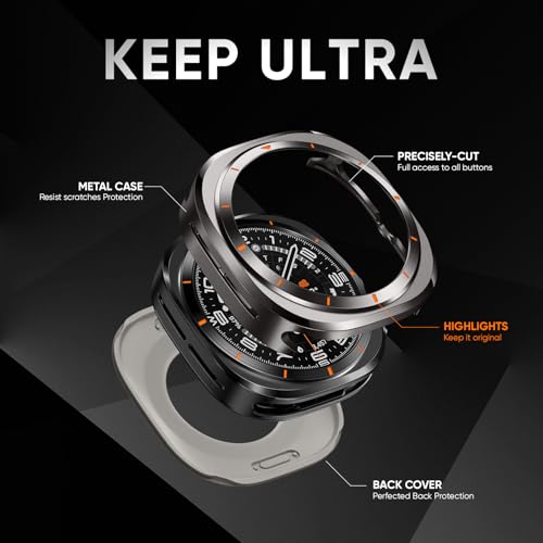 Suitisbest Metal Case for Samsung Galaxy Watch Ultra 47mm Case, Stainless Steel Protective Rugged Bumper Thin Frame with Ceramic-Like Back Cover for Galaxy Watch Ultra 47mm for Men Women