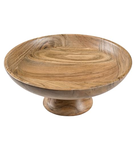 The Fine Living Co. Wooden Fruit Bowl, Large Serving Platter for Dessert, Round Shaped Serving Bowl for Cake, Snacks, Acacia Wood Bowls for Centrepiece, Wedding, Natural, 12