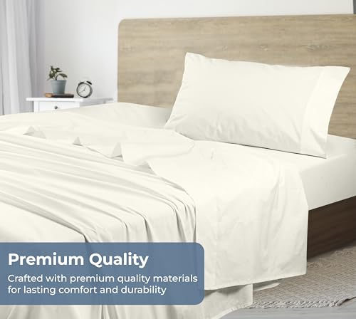 Image of ROYALE LINENS 100% Organic Cotton Twin XL Sheet Set - Percale Weave - 3 Pieces Set - 1 Flat, 1 Deep Pocket Fitted Sheet and 1 Pillowcases - Ivory Bed Sheets - Sabanas Twin XL - Crisp Cool (Ivory)