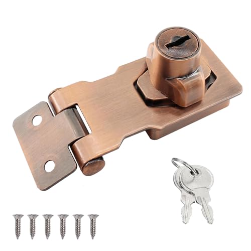 Wopanxye Cerradura de puerta con llave y pomo giratorio, candado de seguridad y grapas, cierre de pestillo de acero inoxidable, para puerta de garaje, cobertizo de madera, caja, cómoda, cajón (Rojo