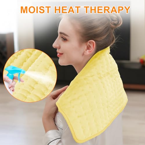 Image of Deepsoon Heating Pad,Electric Heating Pads for Back,Neck,Moist Heating Pad for Abdomen Shoulder Knee Legs,Dry /Moist Heat&Auto Shut Off,Mother's Day Birthday for Men and Women,Light Yellow,24x12 Inch