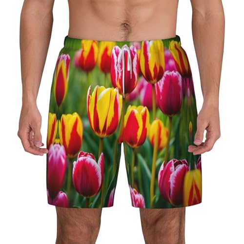 Short de plage double couche EdWal pour homme imprimé tulipes roses