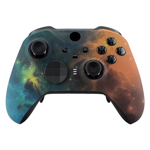 eXtremeRate Gold Star Universe Patterned Faceplate Cover, Soft Touch Front Housing Shell Case &amp; Accent Rings Replacement Kit for Xbox One Elite Series 2, Xbox Elite 2 Core Controller Model 1797