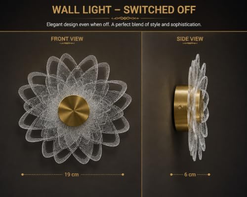 Image of FILLISKA Diamond Cut Glass Finish and Aluminium Indoor Luxurious Wall Lamp, with Adjustable Colour Temperature (Acrylic Gold Flower-013B)