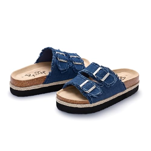 Image of PepStep Slide Sandals for Women with Soft Cork Footbed and Strap, Ladies Fashion Platform Slide Sandals Comfortable Slip On Style
