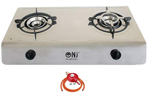 NJ-200 Camping Gas Stove 2 Burner Portable Stainless Steel Portable LPG 8.0kW Propane Screw-on Gas Regulator