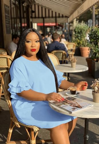 Image of Ekaliy Women's Casual Vintage Ruffle Sleeve Loose Party Midi Plus Size Dress Casual Summer