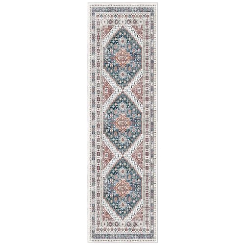 Madane Hallway Rug 3x10, Kitchen Rugs Washable Entryway Rug Vintage Kitchen Runners Non Slip Indoor Area Rug Farmhouse Carpet Runner for Bathroom Living Room Bedroom, Navy Blue