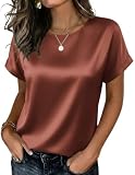 Zeagoo Satin Blouse for Women Business Outfit Short Sleeve Top Terracotta