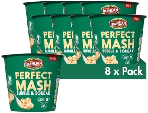 Idahoan Mashed Potato Pots 55g - Dried Potato Mash Vegetarian and Gluten Free Instant Potato Pot Cooks in 1 Minute, Quick Lunch, Bulk Ready to Eat (Pack of 8, Bubble and Squeak)
