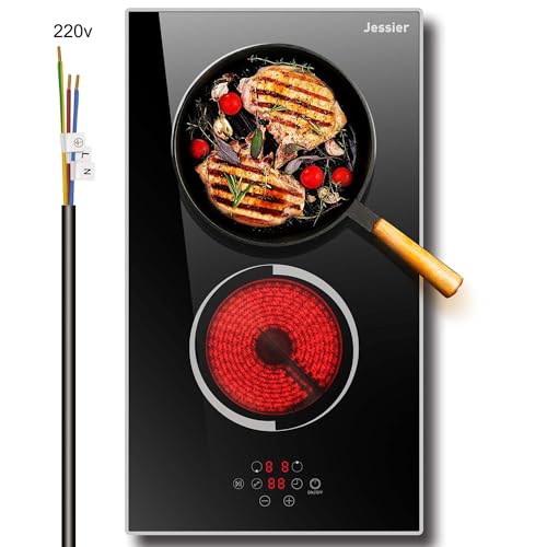 Image of 2 Burner Electric Cooktop - 12 Inch 3000W Built-in Ceramic Cooktop, Two Burner Electric Stove Top with Metal Frame Protection, 9 Heating Level, 220-240V Hard Wire(No Plug)