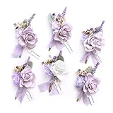 Ling's moment Light Purple Gardenia & Lavender Boutonniere for Men Wedding with Pins,Set of 6,Groom...