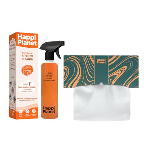 Image of Happi Planet | Kitchen Cleaner & Reusable Kitchen Towels Combo | India's 1st Foaming 500ml Spray + 20 Pulls | Less Scrubbing, Highly Absorbent, Eco-Friendly, Non-Toxic