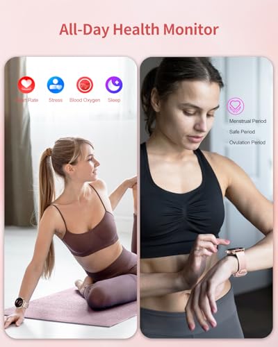 Image of RIVERSONG Round Smart Watch for Women, 1.52 inch Activity Tracker with Answer /Make Call /AI Voice for Android iPhone, 100+ Sport Modes, Heart Rate /Sleep / SpO2 Monitor, Female Cycle, Rose Gold