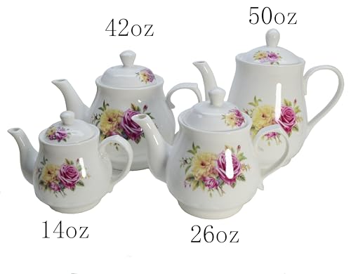 Image of European Style Porcelain Teapot 400ml, Small Chinese White Teapot with Flowers Coffee Tea Water Pot Vintage Ceramic Litter Kettle (14oz)