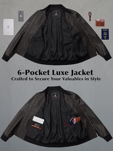 Men's Leather Bomber Jacket - Genuine Lambskin Leather Jacket for Men - Black4