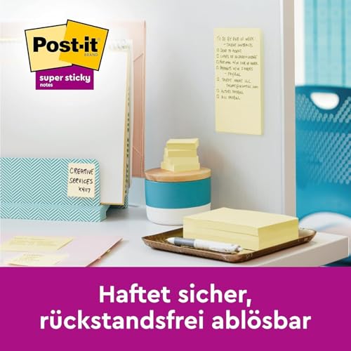 Post-it Super Sticky Notes Kanariengelb, Packung mit 6 Blöcken, 90 Blatt pro Block, 76 mm x 76 mm, Farbe: Gelb - Extra-stark klebende Notizzettel für Notizen, To-Do-Listen und Erinnerungen