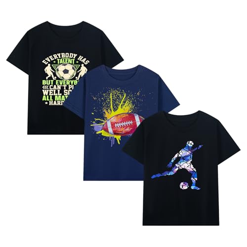 Image of HILEELANG Kids Boy Basic Plain Cotton T-Shirts Short Sleeve Crew Neck Summer Tees 4packs 6-12 Years